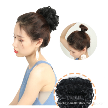 Wholesale Scrunchie Elegant Beauty Hair Bun Chignon Two Plastic Comb Wave Curly Synthetic Hair Chignon Clip Bun Easy Use